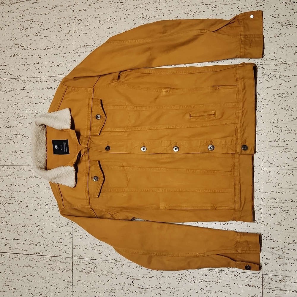 G-Star Raw Tan Aviator Style Button Down Denim Sherpa Collar Jacket